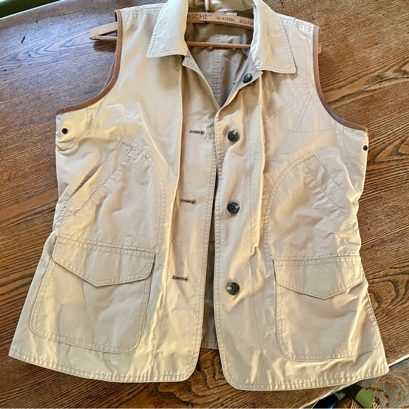 Womens Ralph Lauren Khaki VINTAGE Outdoor Cotton Buttoned Vest Leather trim - Picture 5 of 9